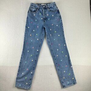 PacSun All Over Flower Embroidered Medium Blue Denim Jeans